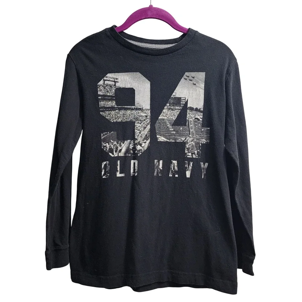 Old Navy Long Sleeve Graphic T Shirt Kids Large 10 12 Black Number‎ 94